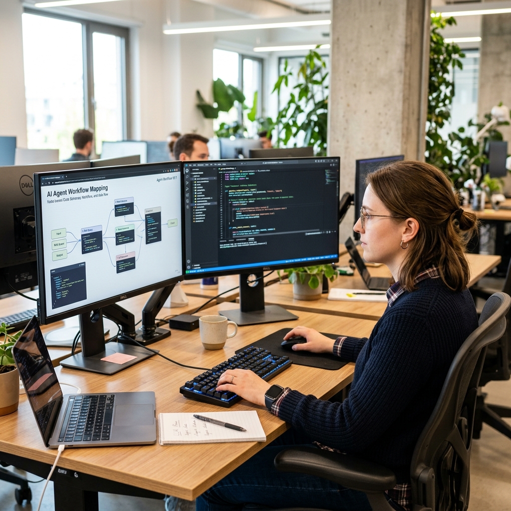 Software engineer developing a custom AI agent system