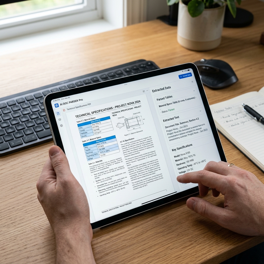 AI parsing table data from specification sheet PDF