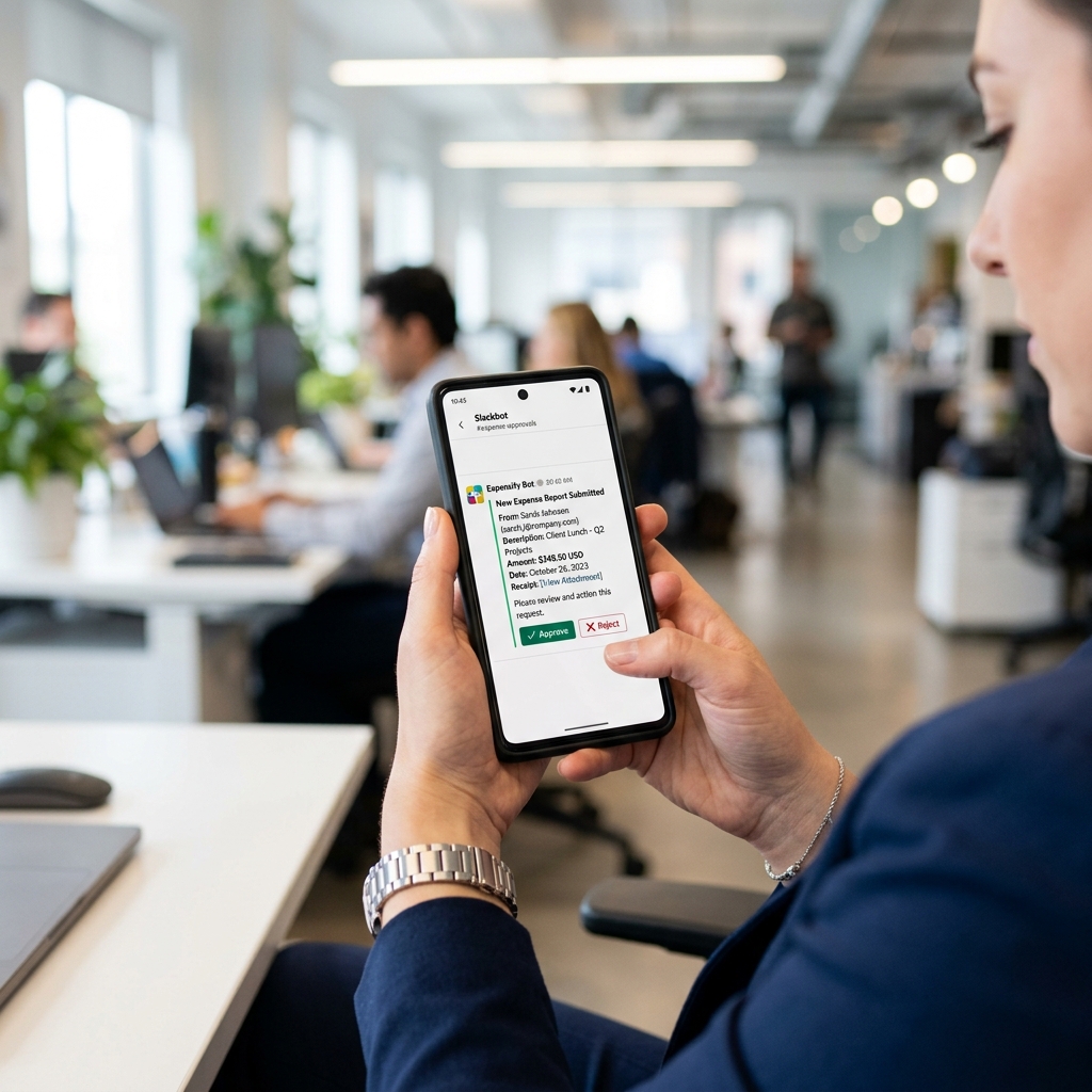 Executive approving a workflow from their smartphone Slack app